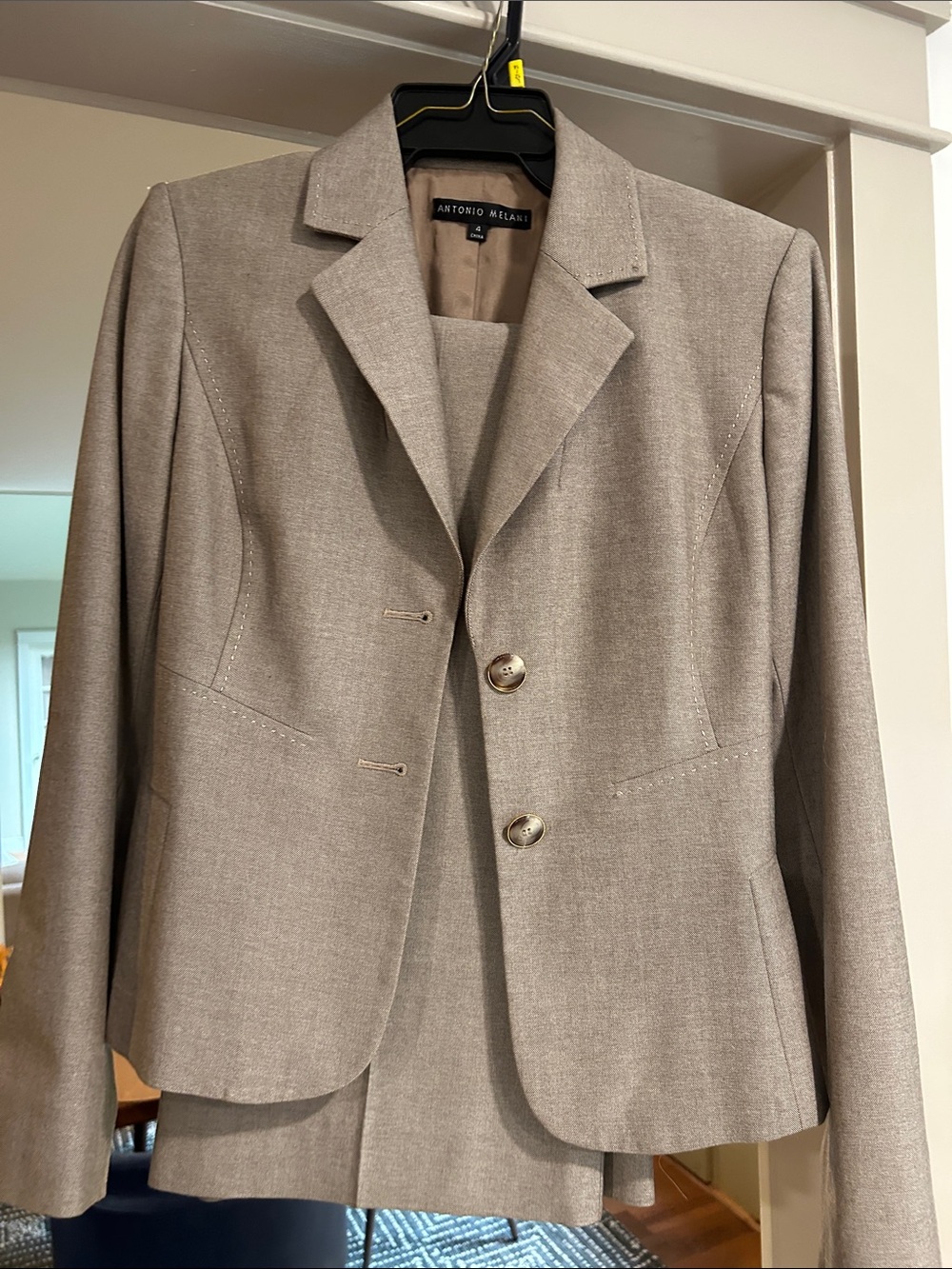 ANTONIO MELANI Women's Taupe Two-Button Tailored Blazer